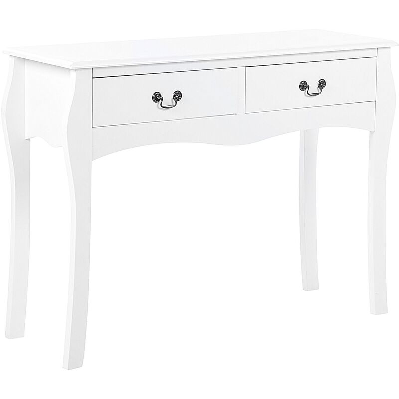Beliani - Table Rustique Console Sellette Champêtre à 2 Tiroirs Blanche Festonné mdf Klawock