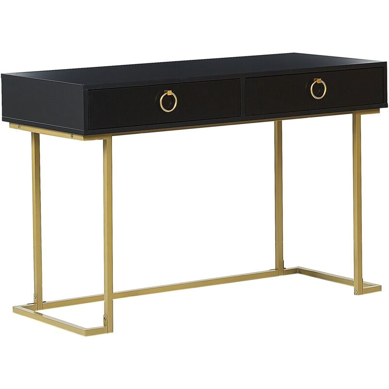 Beliani - Table Console Noire et Dorée avec 2 Tiroirs Poignées Design Idéale comme Coiffeuse ou Bureau pour Chambre ou Salon Glamour