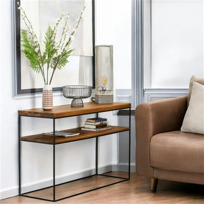 Pier Import - Console bois et métal double plateau oka 120 cm