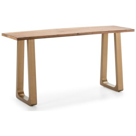Console bois massif clair et pieds métal doré 160cm