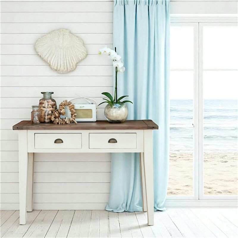 Console bois recyclé blanche 2 tiroirs bristol