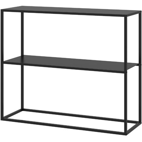 Console, buffet, 2 étagères, acier thermolaqué, 90 x 30 x 75 cm, noir