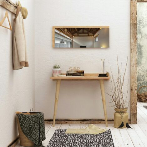Console bureau effet chêne avec miroir rectangulaire MARFA