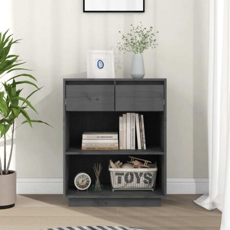 Console Cabinet Grey 60x34x75 cm Solid Wood Pine vidaXL