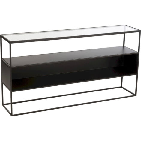 Console carrée en métal et verre noir design contemporain élégant - Noir mat et verre transparent