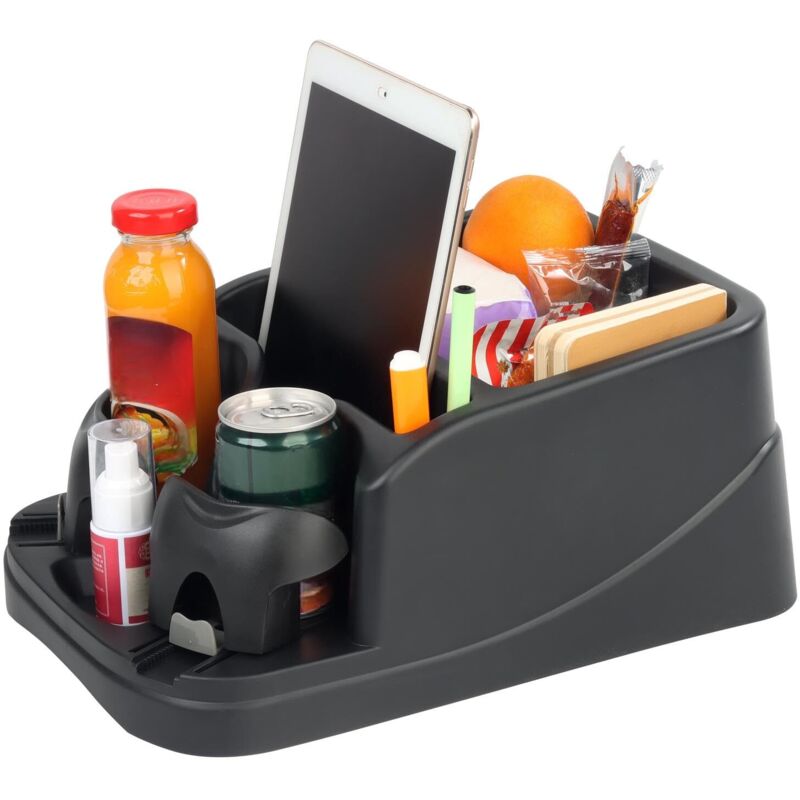 Console centrale universelle pour voitures, camions, minifourgonnettes, VUS, organiseur de console de voiture avec 2 porte-gobelets réglables,