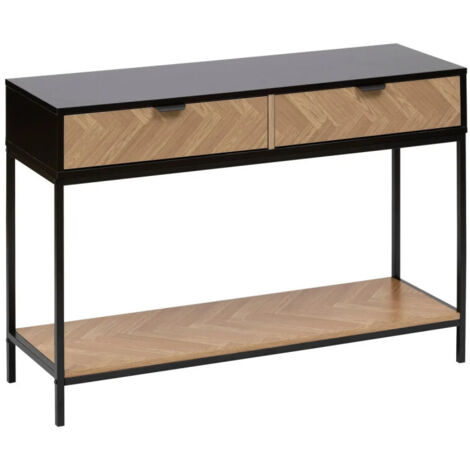 Console chevrons 2 tiroirs effet pin naturel et noir 110x75cm - 5five