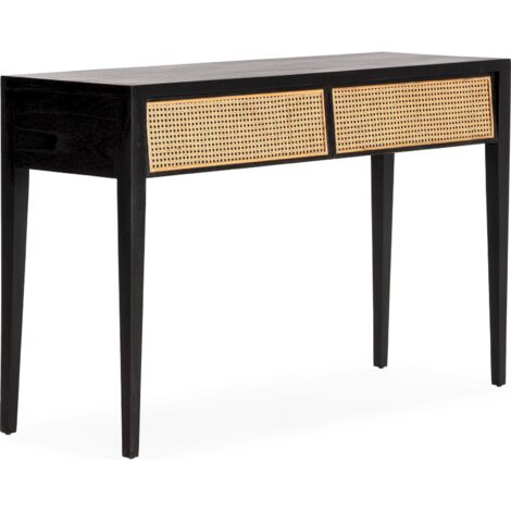 Console chic en Bois de cèdre et Rotin - Noir chic et naturel