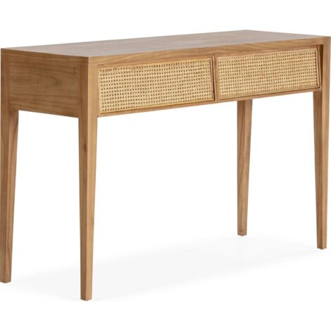 Console chic en cèdre et rotin naturel - Bois naturel et rotin élégant