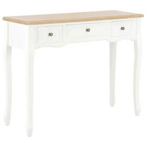 Console coiffeuse 3 tiroirs pin massif clair et blanc Moram