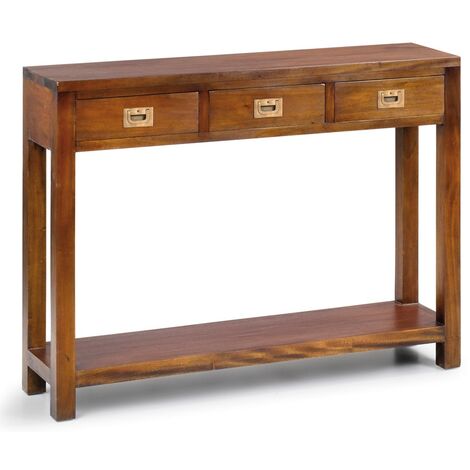 Console coloniale en bois d'acajou massif 3 tiroirs Falkane 110cm