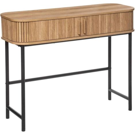 Console Colva, meuble de rangement à 2 portes effet chêne, 3 compartiments, style designer d'intérieur, pour entrée, salon ou bureau - L 100 x H 80,5 cm