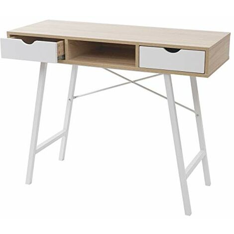 Console de bureau Table basse avec 2 tiroirs en bois avec pieds en métal