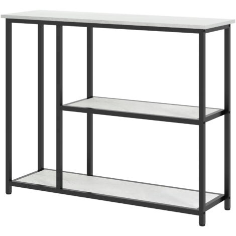 Console de style industriel, 2 étagères, aspect marbre, noir et blanc
