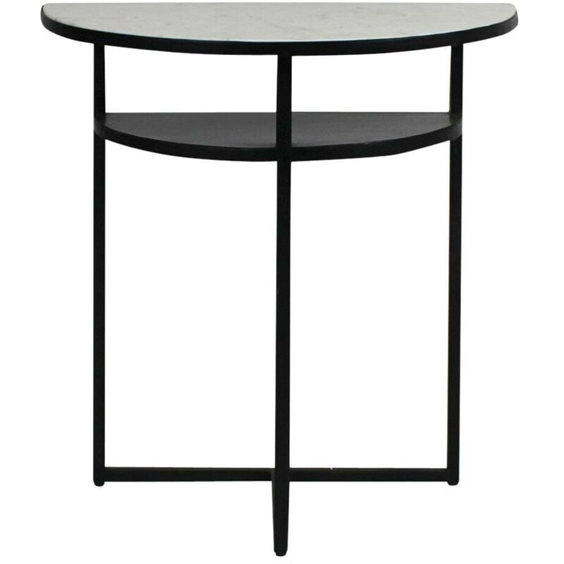 Console demi-lune en marbre blanc et métal Marceau