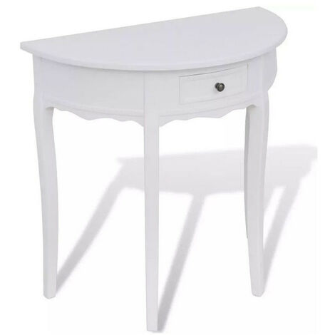 Console demi-ronde 1 tiroir pin massif blanc Anjam