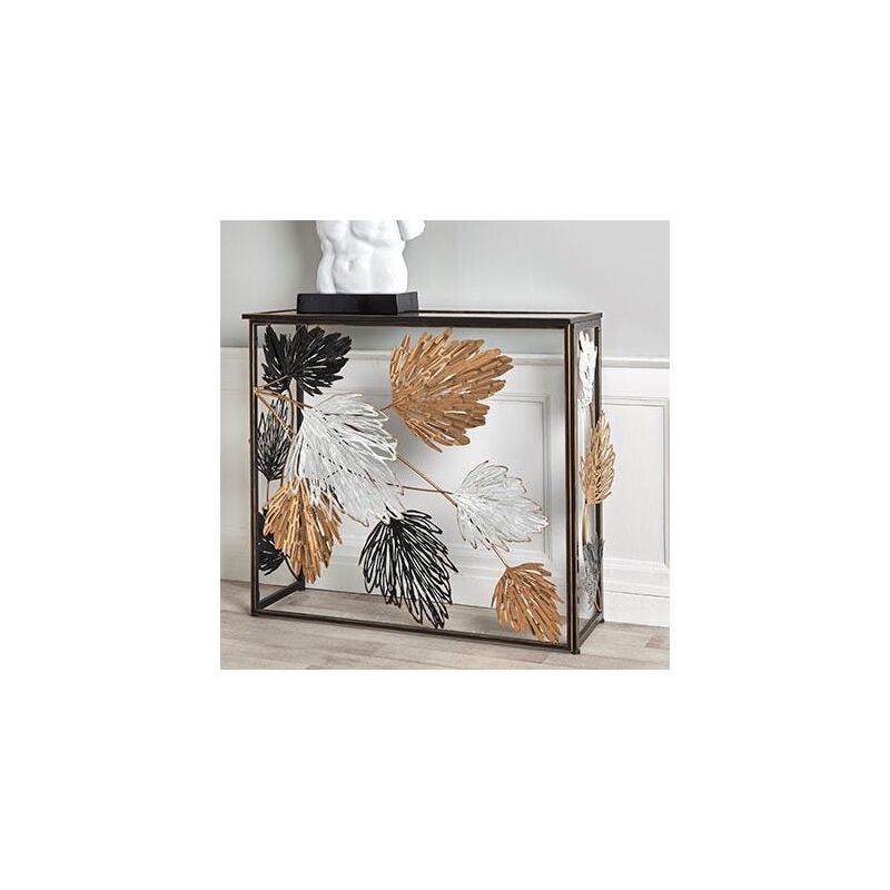 Pier Import - Console d'entrée avec feuillage noir, blanc et or himalaya