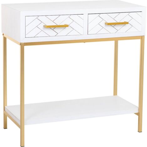 Console d'entrée bois blanc et métal doré style industriel - Blanc et doré élégant