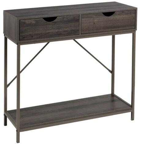 Console d'entrée en bois et métal gris 2 Tiroirs 80x30x75cm