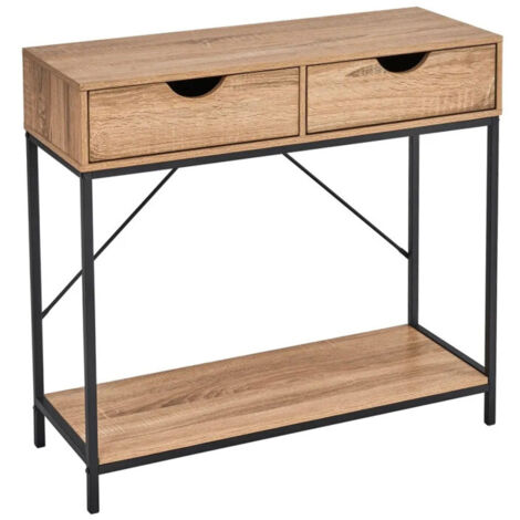 Console d'entrée en bois et métal noir 2 Tiroirs 80x30x75cm