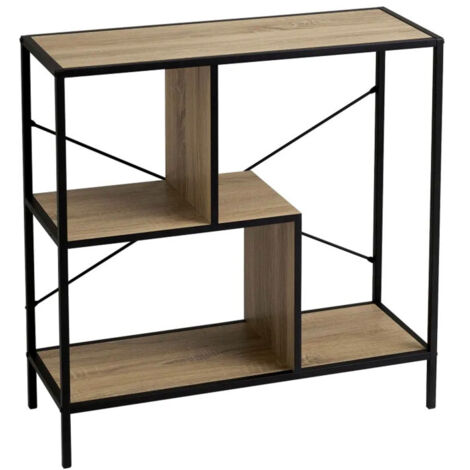 Console d'entrée en bois et métal noir 3 plateaux 80x30x80cm
