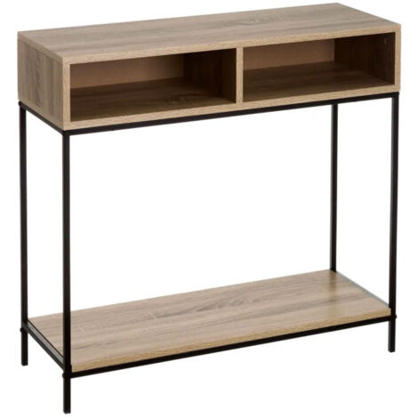 Console d'entrée en bois et métal noir à 2 casiers 80x30x75cm