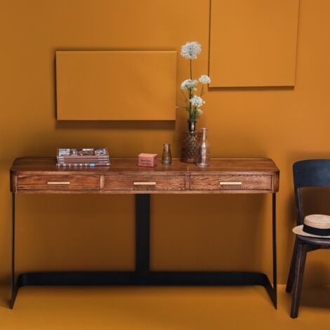 Console d'entrée en métal et chêne véritable - Signature - Bois clair
