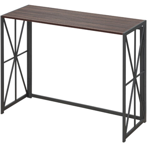 Console d'entrée pliante de style industriel en bois et métal, 100 x 38 x 80 cm, marron