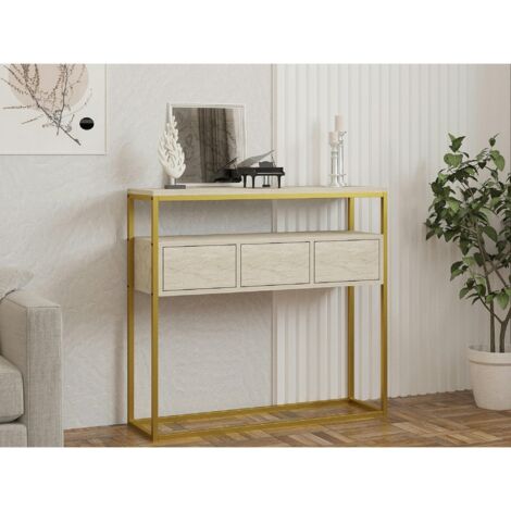Console d'entrée rangements fermés, effet marbre beige JENA