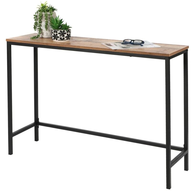 Meublorama - Console d'entrée style classique – Structure en métal noir, coloris chêne vieilli – 105x30x75 cm – Collection oaklander