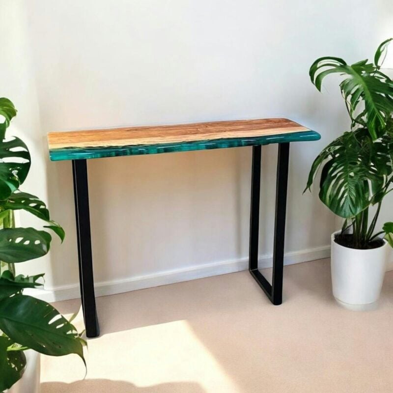 Console epoxy lagon et bois d'acacia bora