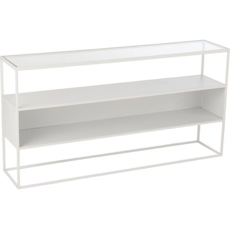 Console design blanc en métal et verre pour salon contemporain - Blanc laqué et verre transparent