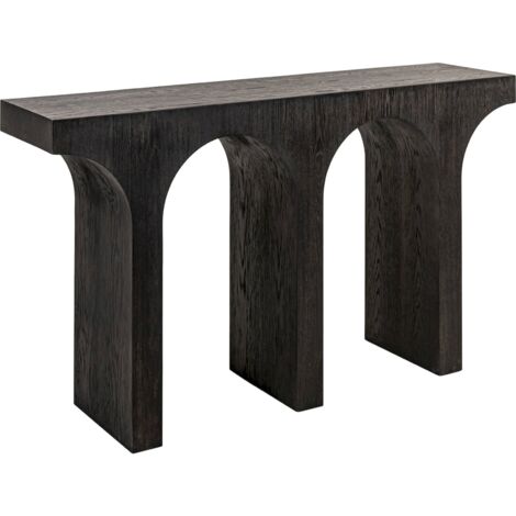 Console design chêne foncé base sculpturale ambiance élégante - chêne foncé profond