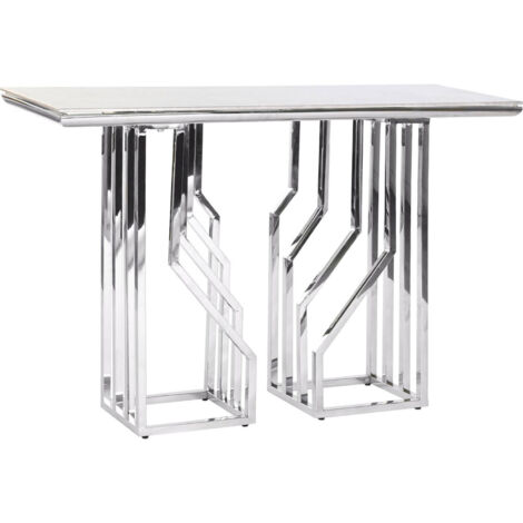 Console design élégant en verre et métal pour salon chic - Blanc argenté moderne et épuré