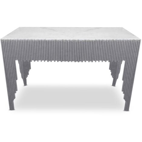 Console design Galantine Marbre Blanc pieds Argent