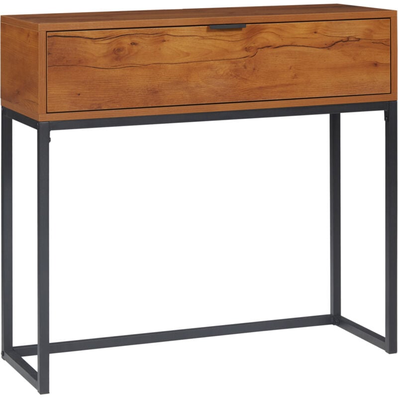 Homcom - Console design - grand tiroir - dim. 80 x 30 x 76 cm - acier noir effet bois noyer