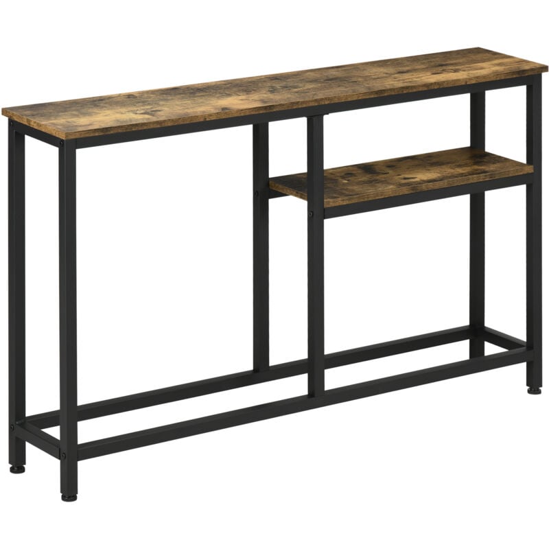 Homcom - Console design industriel 2 étagères acier noir panneaux aspect bois vieilli