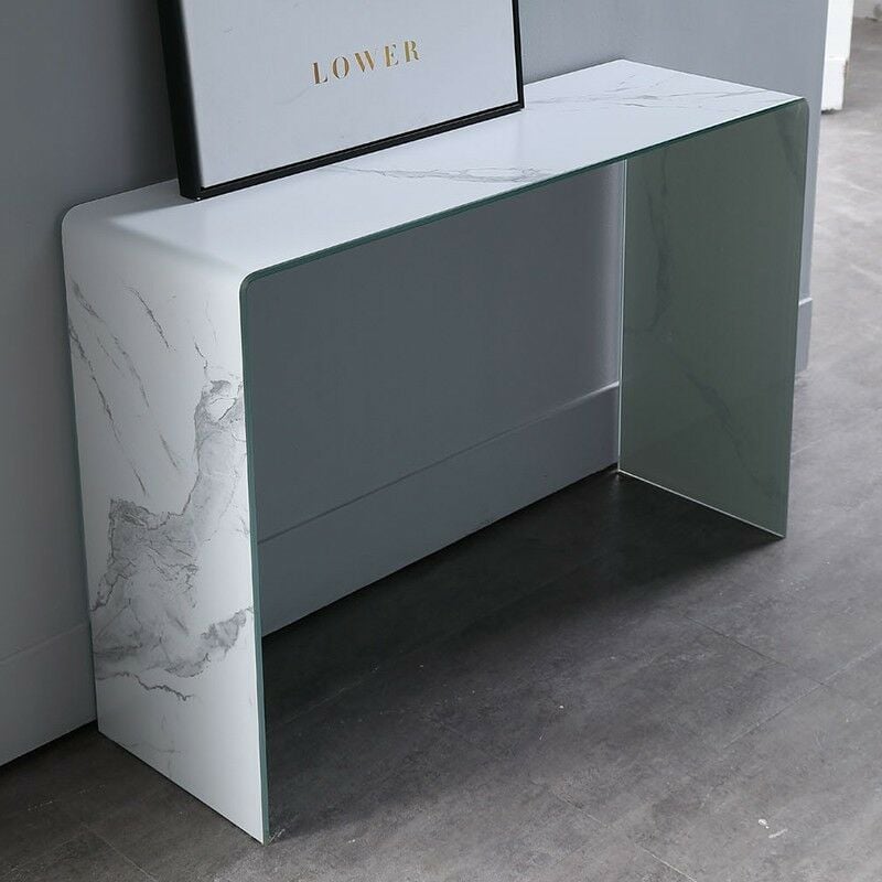 Meubler design console effet marbre lower - blanc, verre marbre, rectangulaire, style <strong>contemporain</strong>, 110 x 35 75 cm blanc