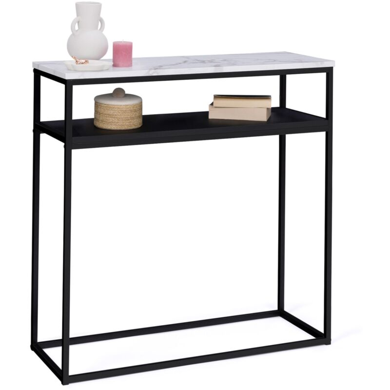 Console double alaska effet marbre et bois noir pied métal