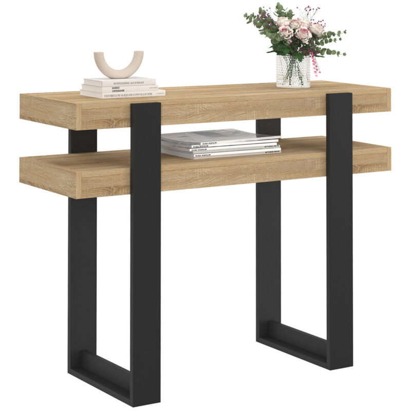 Idmarket – Console double PHOENIX bois et noir – Longueur 100 cm – Largeur 30 cm – Hauteur 75 cm – Charge supportée 30 kg – Montage facile