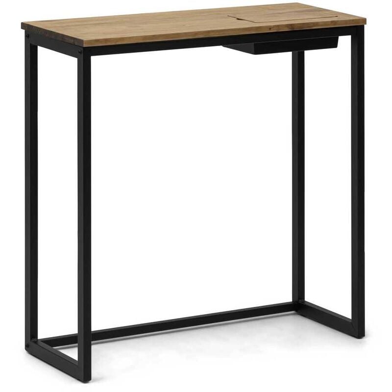 Box Furniture - Console Eco-line avec compartiment caché en style industriel vintage. Pieds couleur noir. 118X30x75cm. Plateau en bois massif de pin