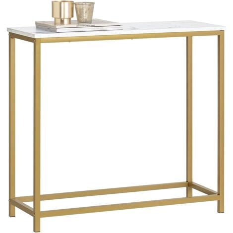 Console Effet Marbre, Table d’Entrée Élégante Doré 80 × 30 × 75 cm – Plateau Marbré, Structure Métal Haut de Gamme, SoBuy, FSB29-G