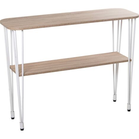 Console élégante bois et métal pour déco raffinée - Chêne clair avec pieds en métal blanc
