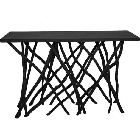 Console élégante en branches de teck noir style naturel - noir teck naturel profond