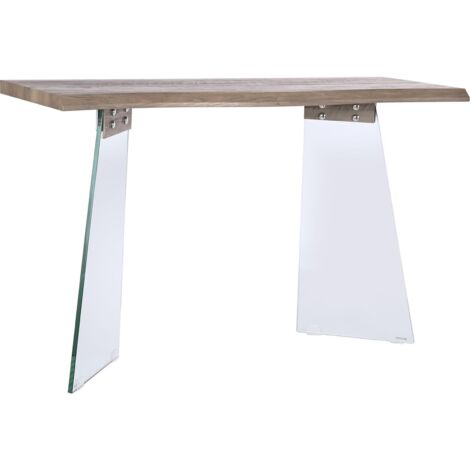 Console élégante en verre et bois gris moderne - Gris clair transparent