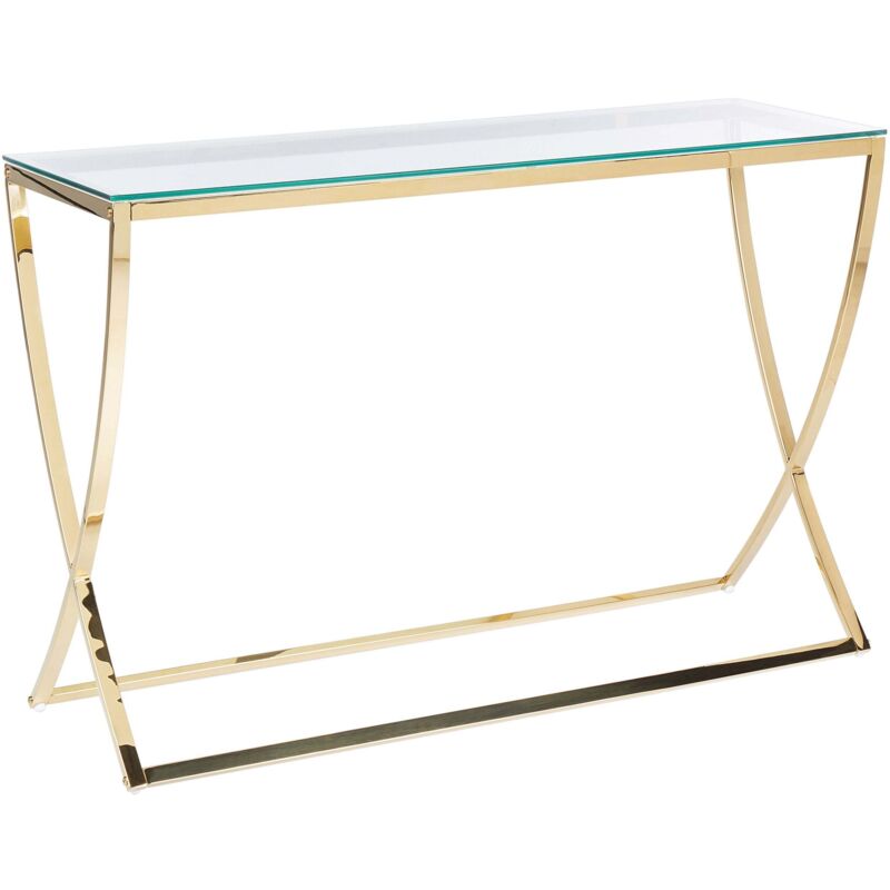 Console en Acier Inox Doré Finition Brillante et Verre de Sécurité 80 x 40 cm Max 20 Kg Ringgold