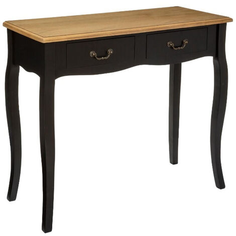 Console en bois avec 2 tiroirs coloris noir / chêne - Longueur 87 x Profondeur 34 x Hauteur 78 cm - PEGANE -