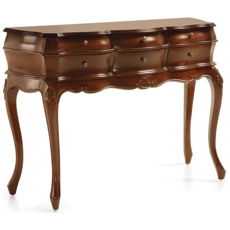 Console en bois d'acajou marron 6 tiroirs Castle 108cm