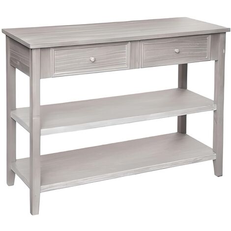 Console en bois de paulownia / MDF avec 2 tiroirs coloris beige - Longueur 110 x Profondeur 40 x Hauteur 85 cm