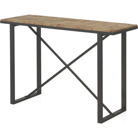 console en bois naturel avec base métal et finition texturée - bois naturel et métal noir
